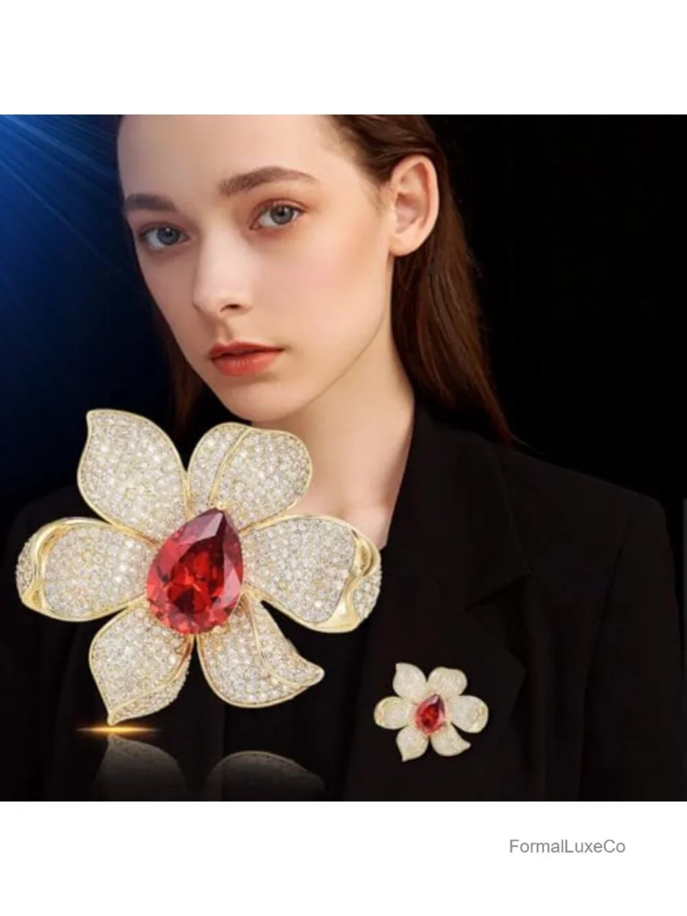 14K Gold Plated Elegant Brooch with Zircon Accent, Safety Clasp, Versatile for